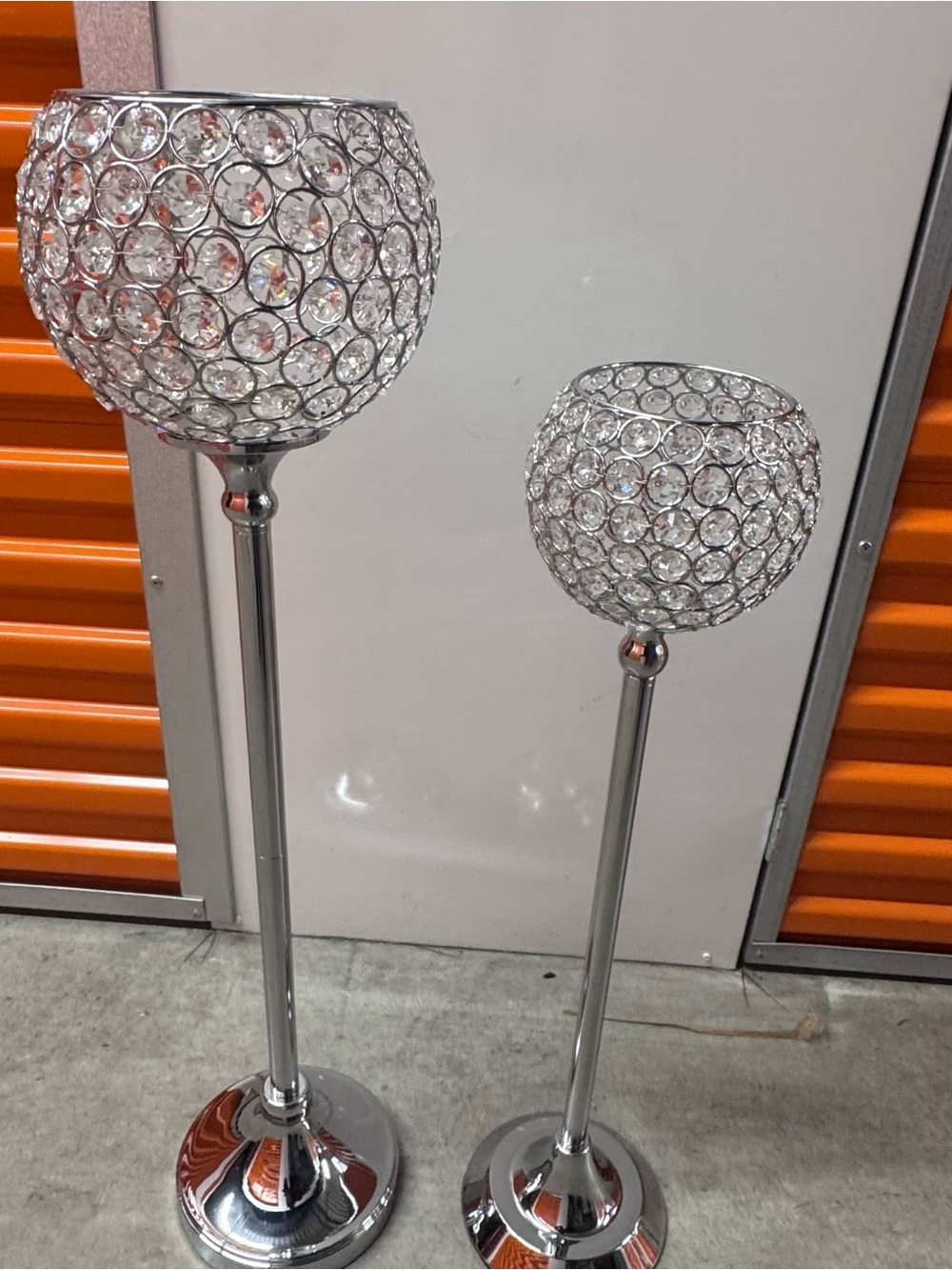 Silver Crystal Globe Candle Holders Set - Tall and Short
